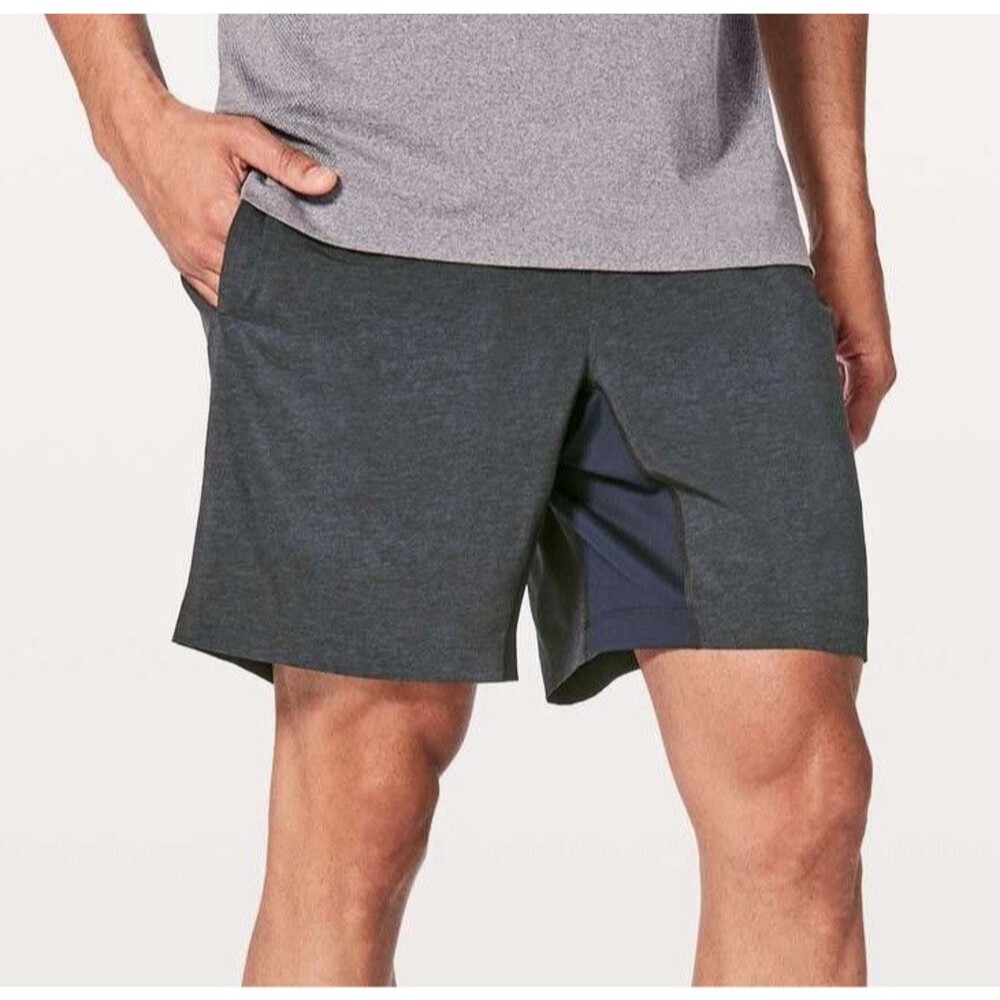 Lululemon Men's Gray & Navy Blue T.H.E. Shorts 7” Linerless Small